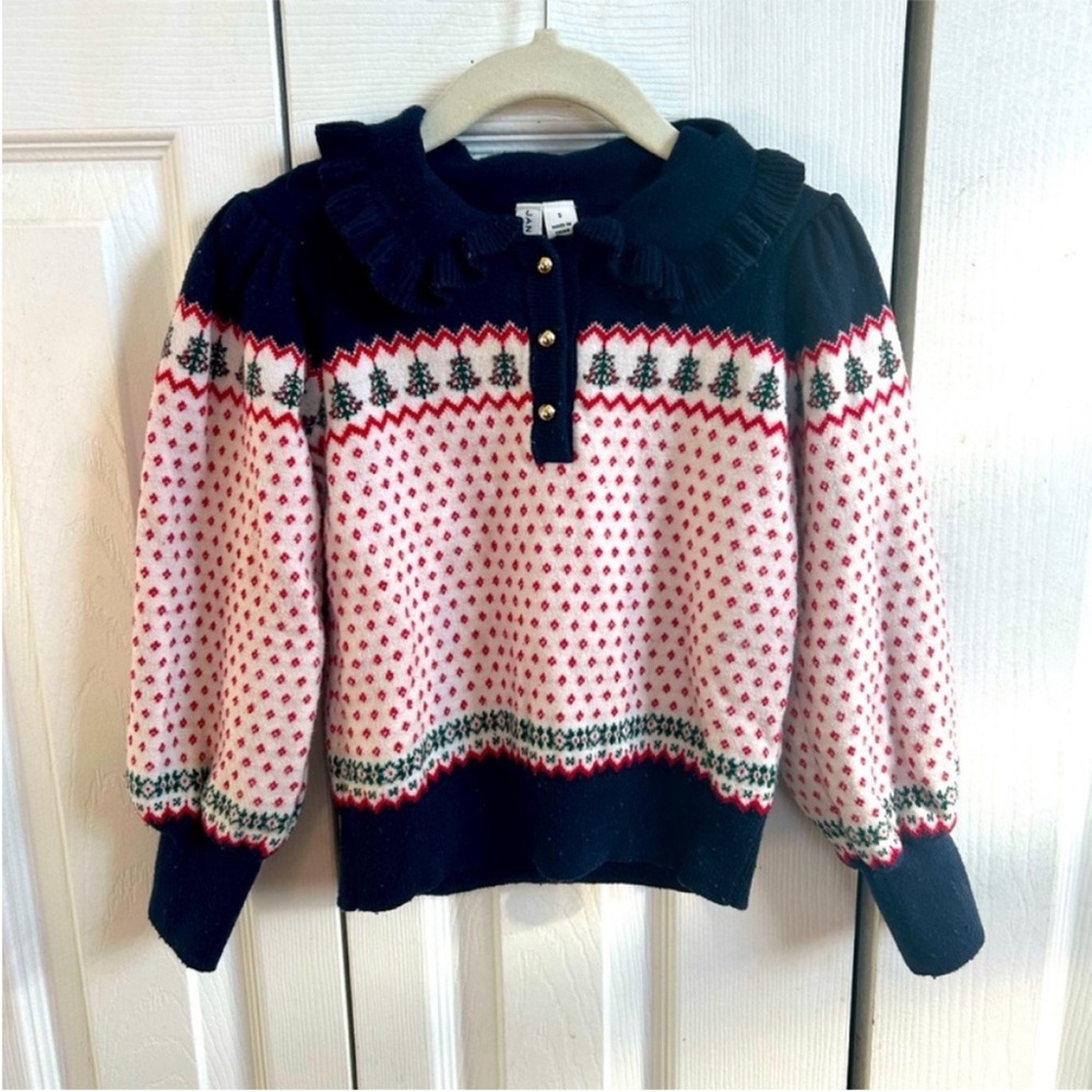 Janie & Jack Girls Christmas Knit Sweater with Ruffle Collar
